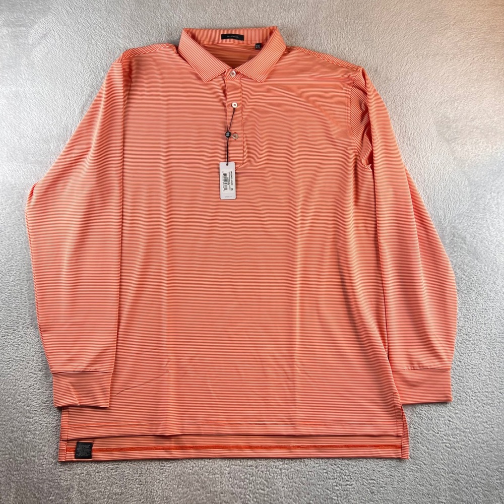 Turtleson Carter Stripe Performance Polo Long Sleeve Clementine Orange Mens 2XL
